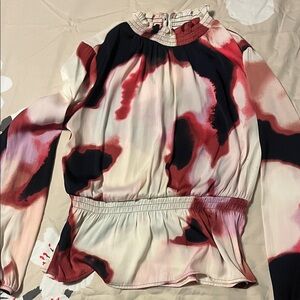 Nine West Red and Black Patterned Blouse
